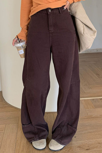 Edgy High Waist Cargo Wide Leg Curved Jeans