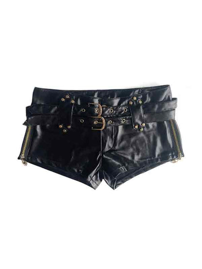 Dark leather hollow Shorts