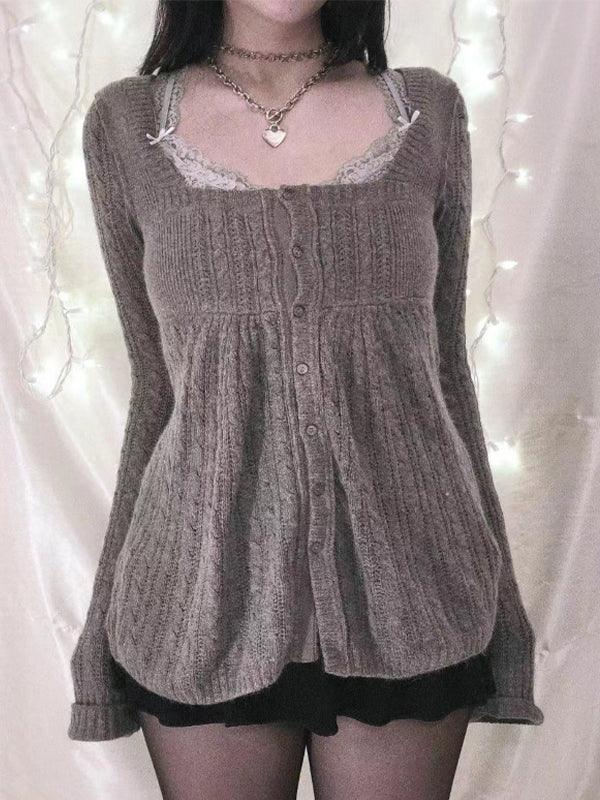Sweet Style Lace Stitching Cardigan