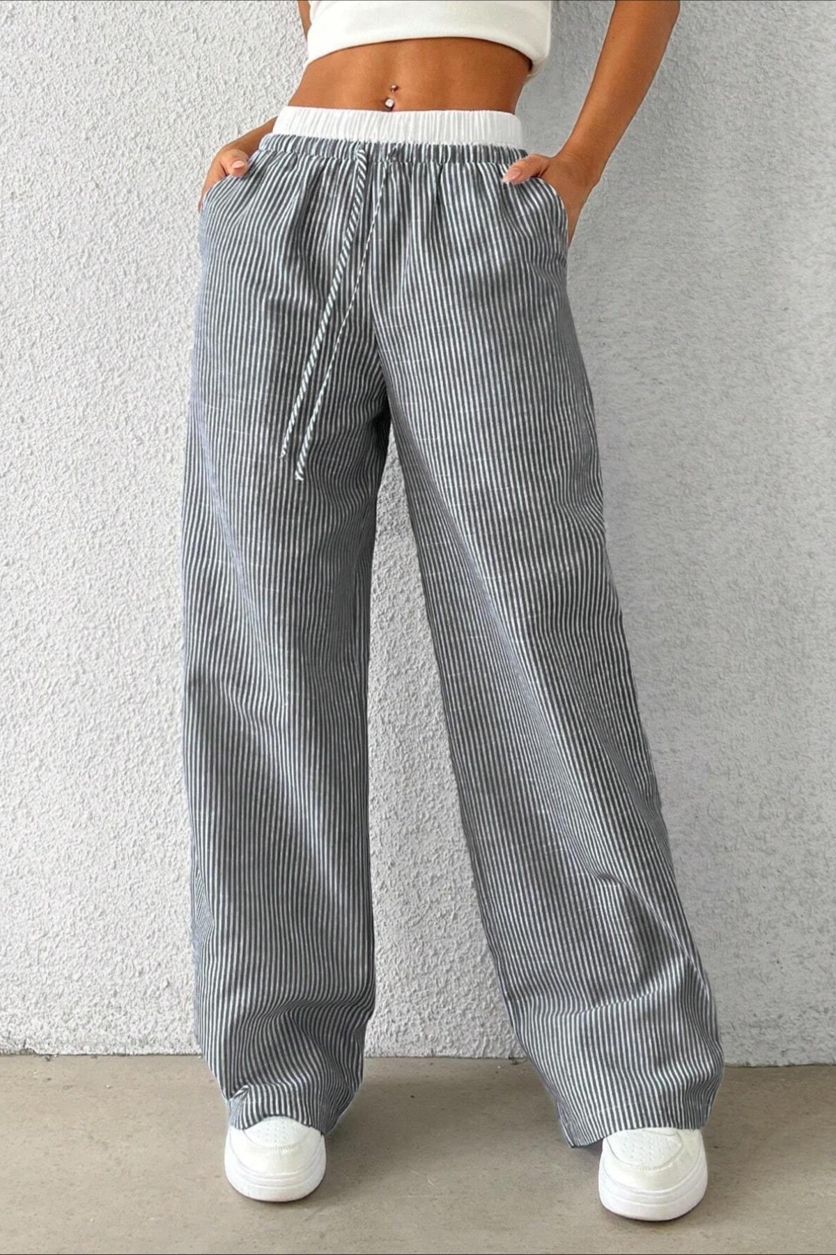 Stripe Plaid Pattern Knit Pants