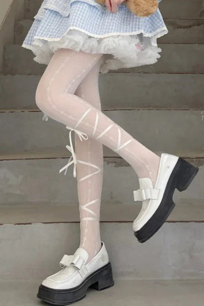 Kawaii Ballet Bowknot Bandage JK Lolita Thigh High Socks