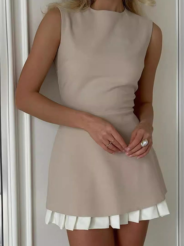 Paneled Ruffled Hem Sleeveless Mini Dress