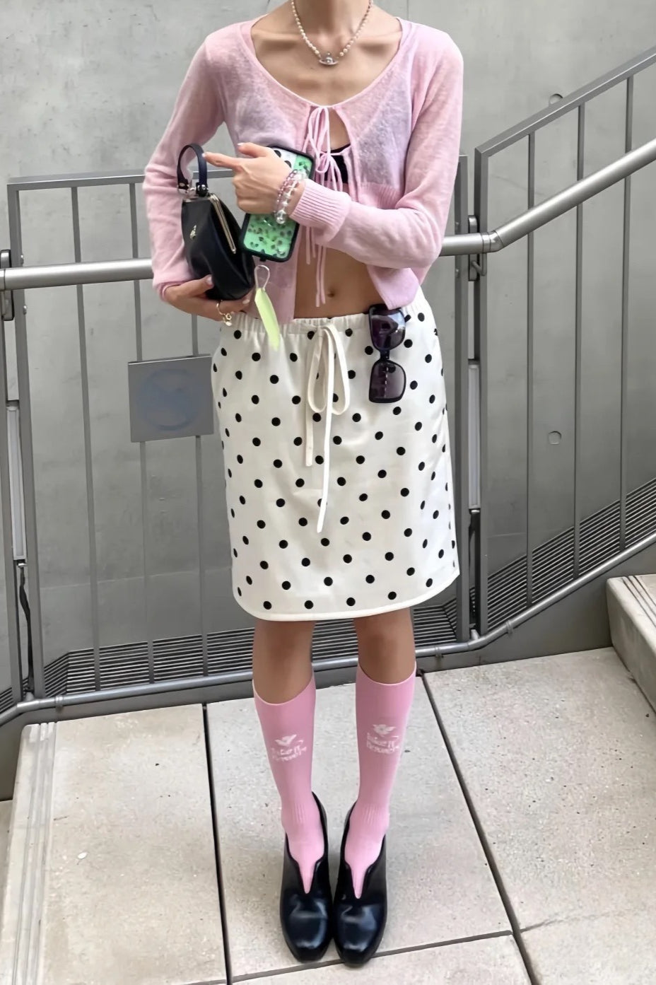 Drawstring Polka Dot Satin Mini Skirt
