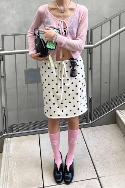 Drawstring Polka Dot Satin Mini Skirt