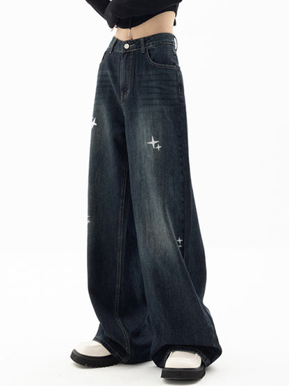 Vintage Blue Star Print 90s Boyfriend Jeans