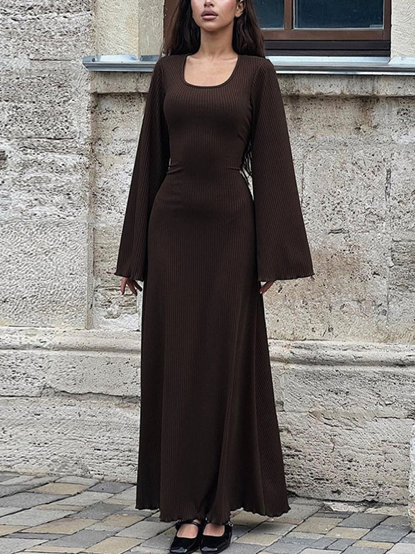 Solid U Neck Tie Back Maxi Dress
