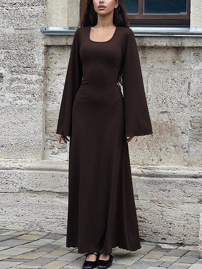 Solid U Neck Tie Back Maxi Dress