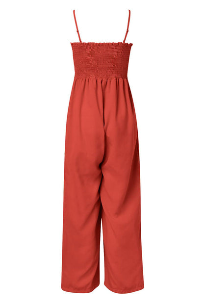 Women's Casual Sleeveless Summer Jumpsuit with Smoke Upper and Pockets | Ideal for Spring/Summer