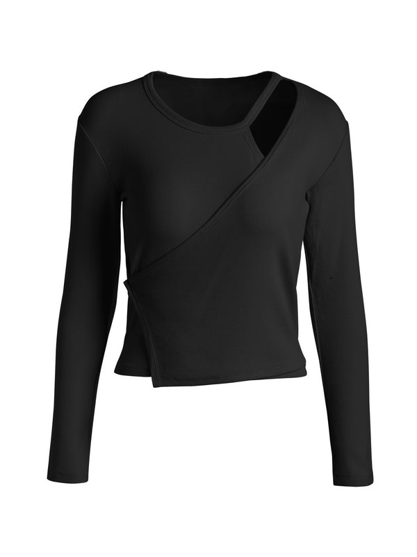 Cutout Irregular Neckline Long Sleeve Tee