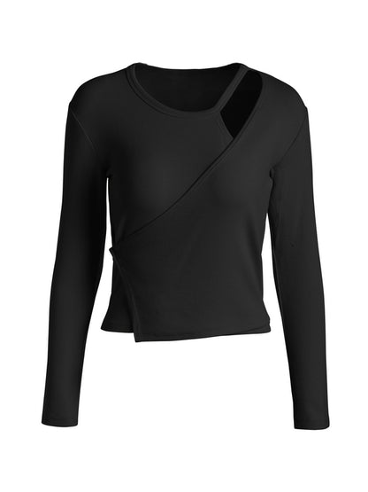 Cutout Irregular Neckline Long Sleeve Tee