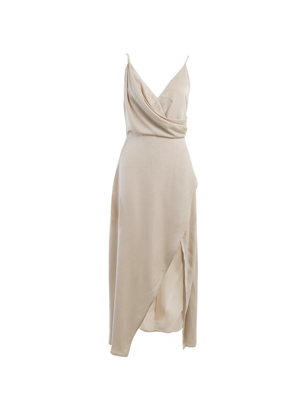 V Neck Thigh Split Midi Dress