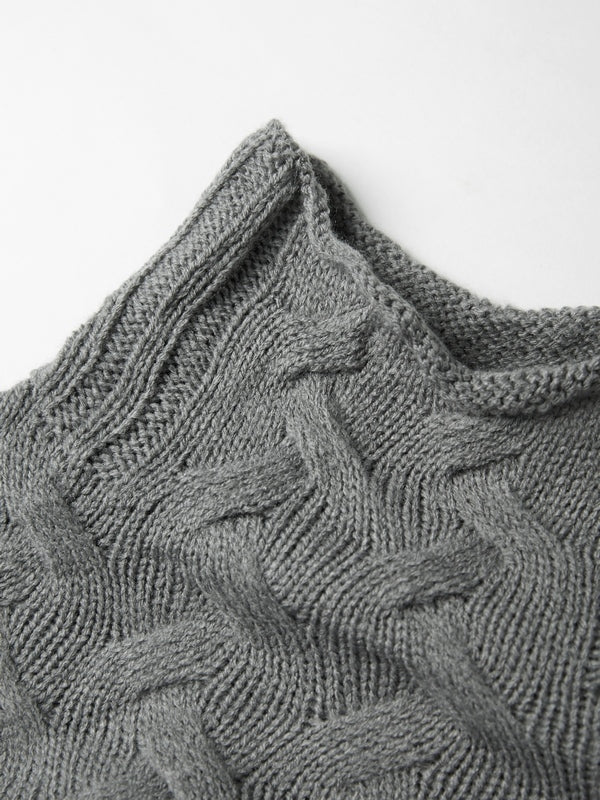 Solid Cable Knit Splice Turtleneck Sweater