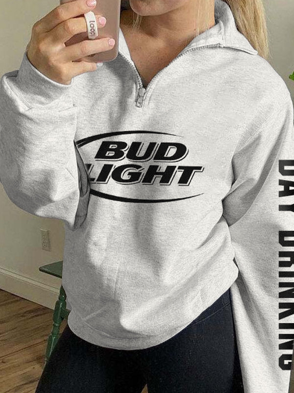 Letter Print Half Zip Sweatshirt