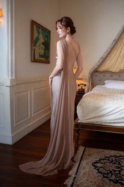 Satin Mermaid Slim Fit Elegant One Shoulder Solid Color Prom Dress
