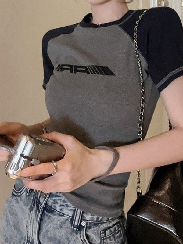 Raglan Contrast Color Slim Short Sleeve Tee