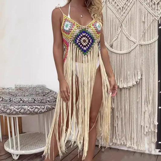 V neck tassels knitted hollow out cami cut out top  | Festival Outfits Women