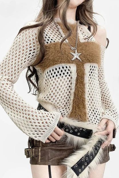 Goth Punk Fuzzy Cross Knit Top