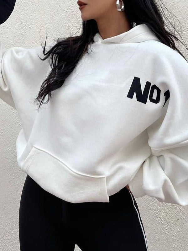 Letter Print Short Oversized Hoodie