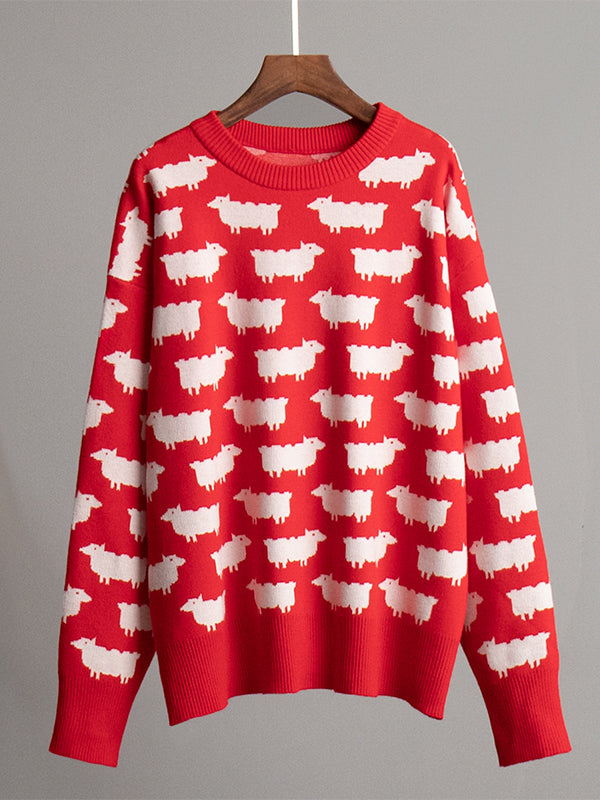 Alpaca print crew neck sweater