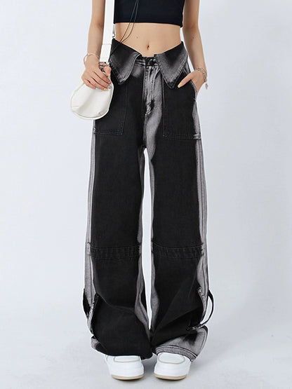 Vintage Wash Turned Waist Boyfriend Jeans