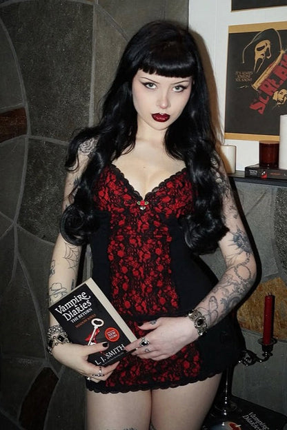 Gothic Lolita Rose Contrast Lace Crop Top