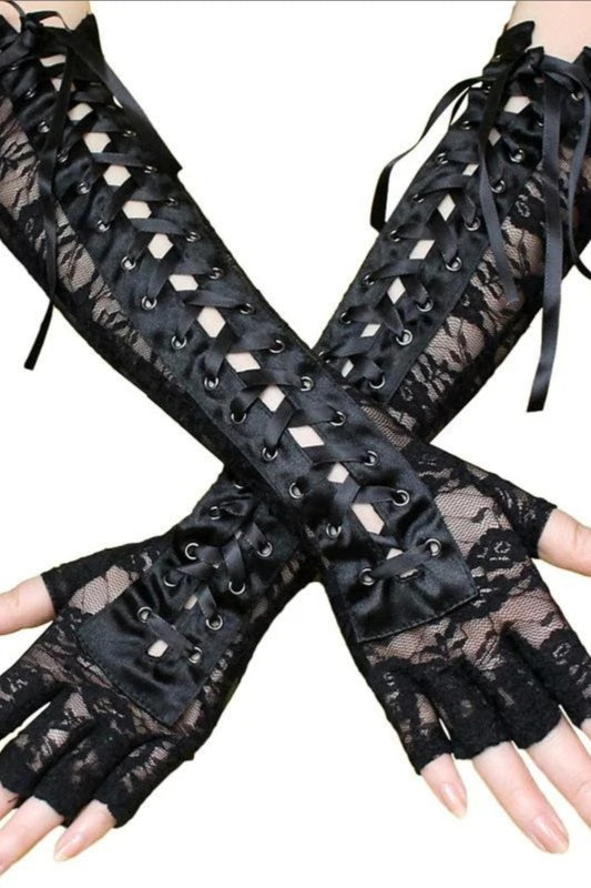 Beaded Embroidered Satin Fingerless Gloves