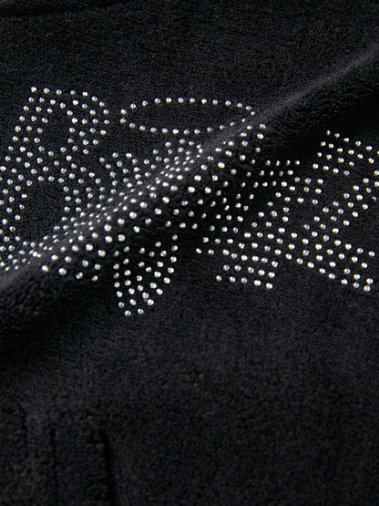 Letter Rhinestone Print Short Hoodie