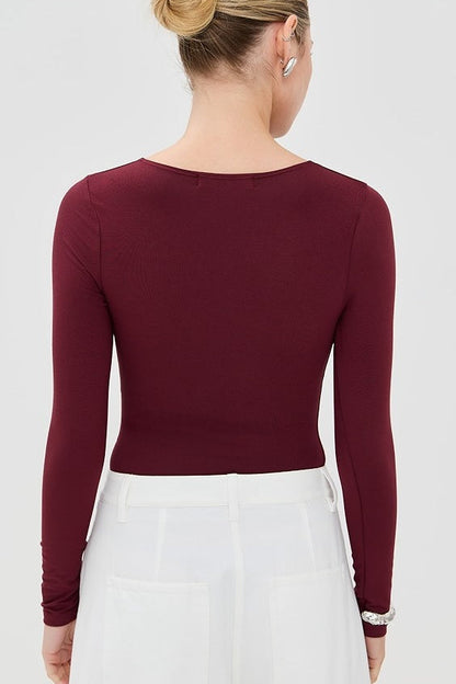Sexy Solid Cutout Long Sleeve Fitted Base Layer