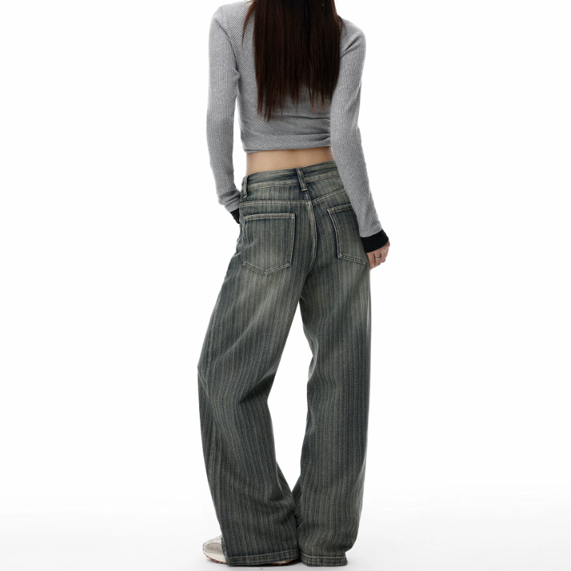 Striped pocket button low rise straight leg | Baggy Low Rise Jeans  | Festival Outfits Women
