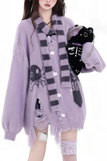 Faux Mink Y2K Loose-Fit Cardigan Sweater