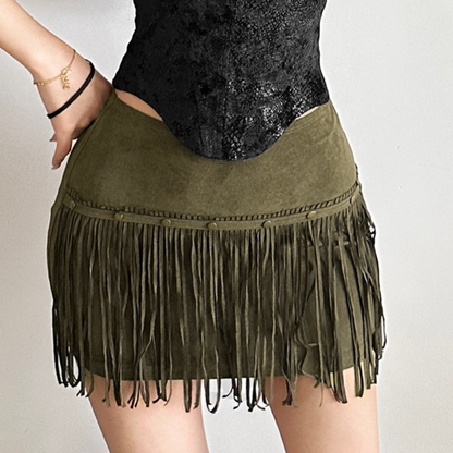 Tassels solid A line mini skirt  | Festival Outfits Women