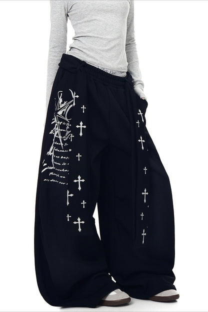 Punk Gradient Cross Fleece Wide Pants