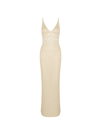 Cutout V Neck Knit Maxi Dress