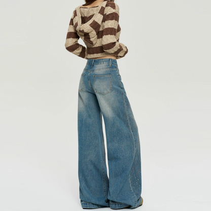 Beaded button pocket low rise straight leg | Baggy Low Rise Jeans  | Festival Outfits Women
