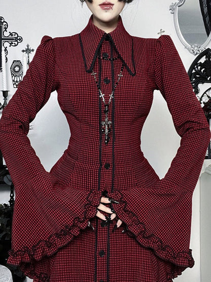 Gothic Dark Plaid Shirt Mini Dress