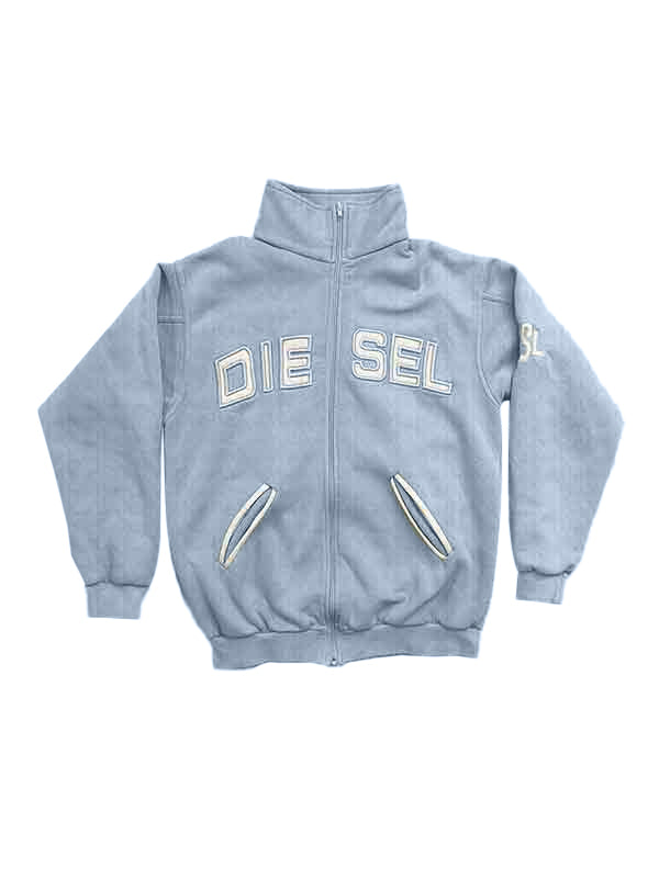 Fresh Blue Letter Embroidery Embellished Jacket