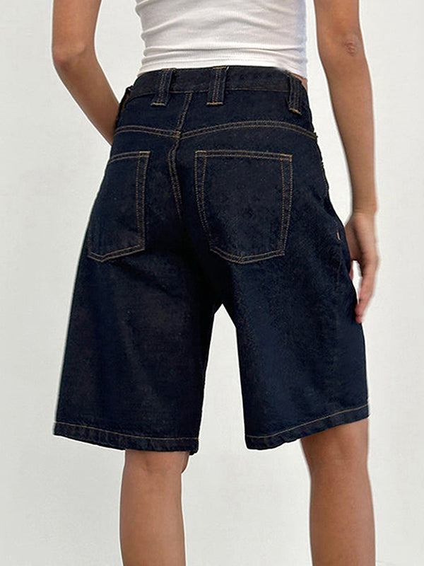 Non-Elastic Slimming Denim Shorts