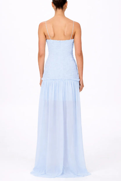 Stylish Three-dimensional Floral Chiffon Patchwork Strapless Elegant Maxi Dress