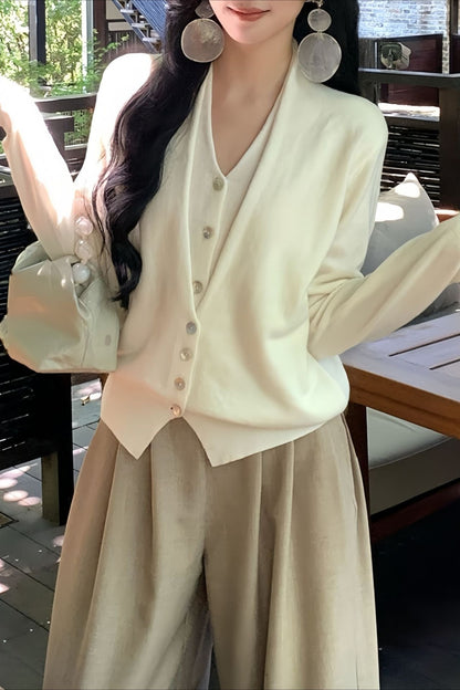 Layered Collar Open Front Knit Top