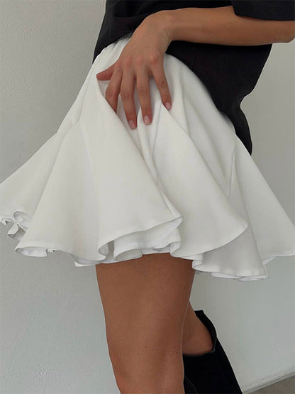 Patchwork ruffled mini pleated skirt
