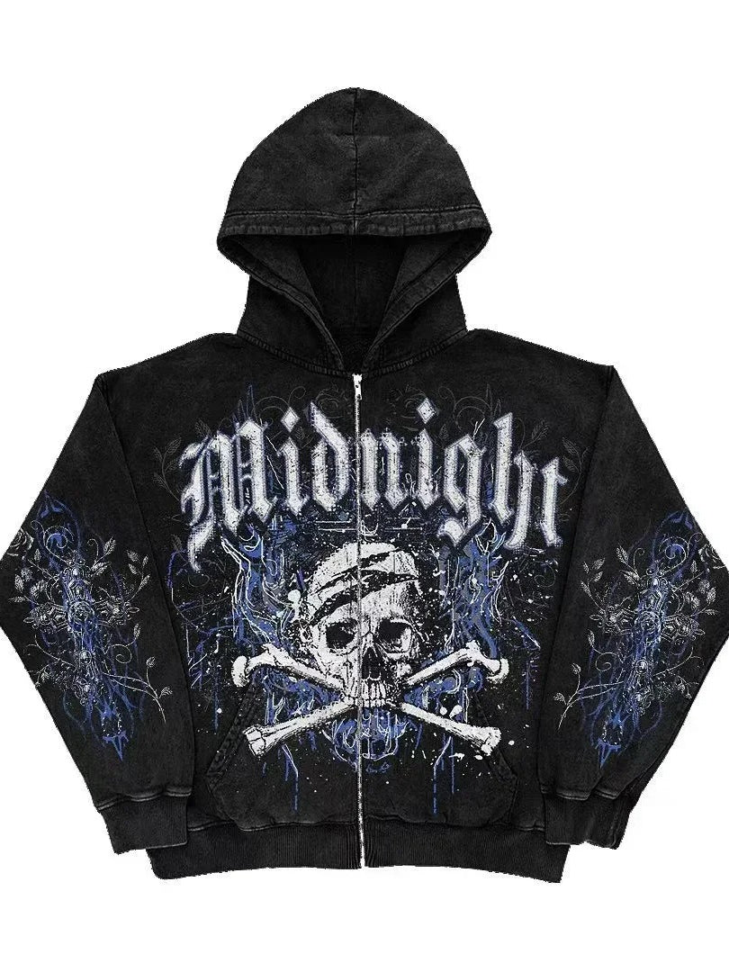 Punk Distressed Skull Eye Print Hoodie