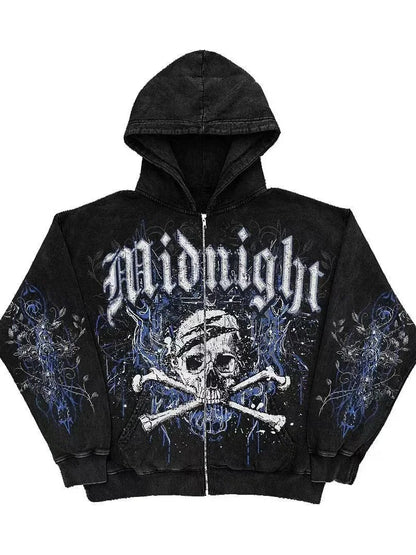 Punk Distressed Skull Eye Print Hoodie