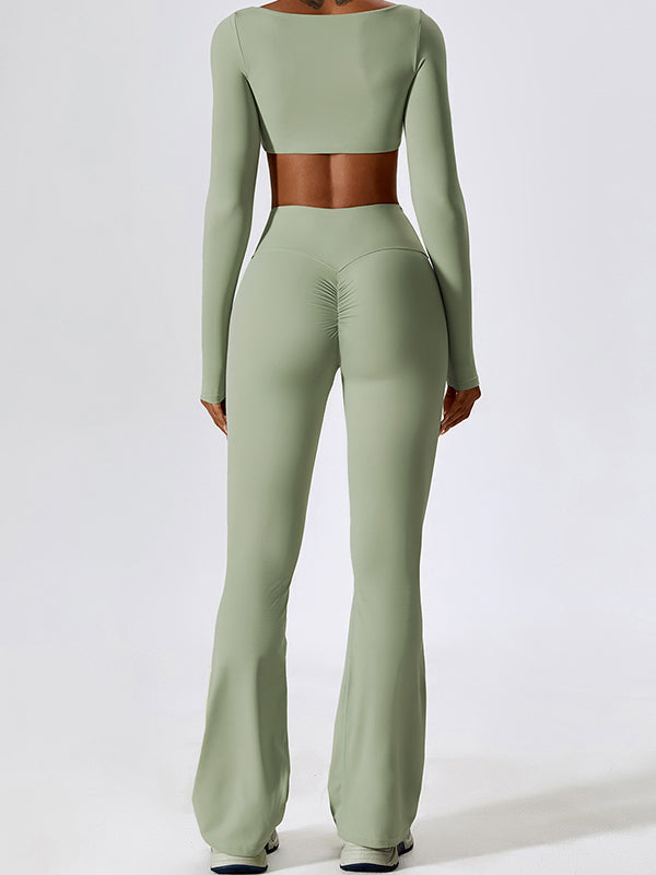 Solid Quick Dry Square Neck Cropped Active Top & Pants Set