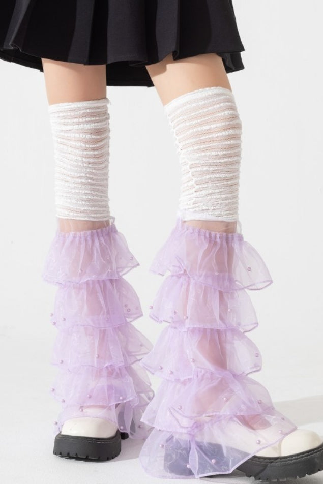 Y2K Edgy Lace Trim Slouch Leg Warmers