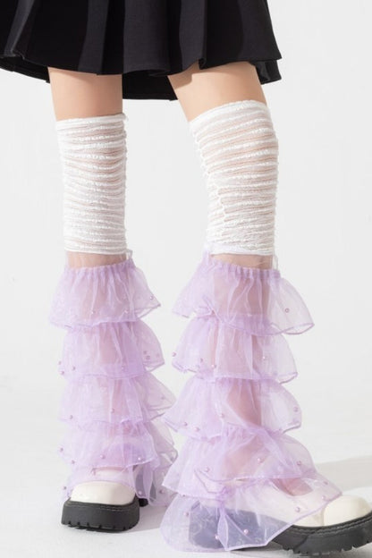 Y2K Edgy Lace Trim Slouch Leg Warmers