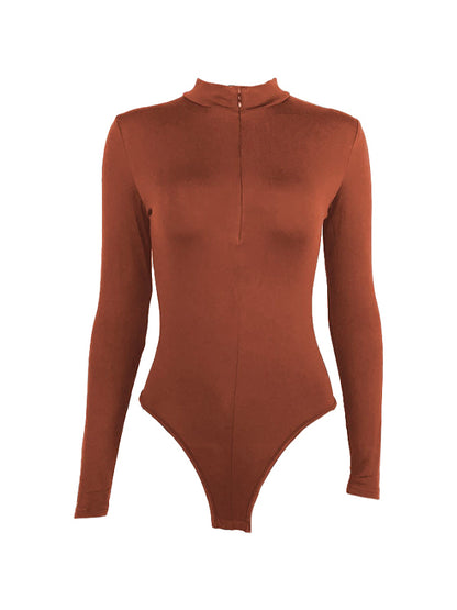 Solid Half Zip Mock Neck Bodysuits