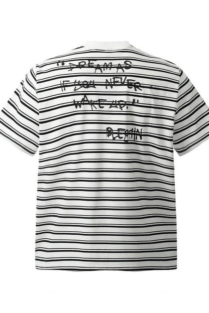 Grunge Music Graphic Striped Short Sleeve T-shirt