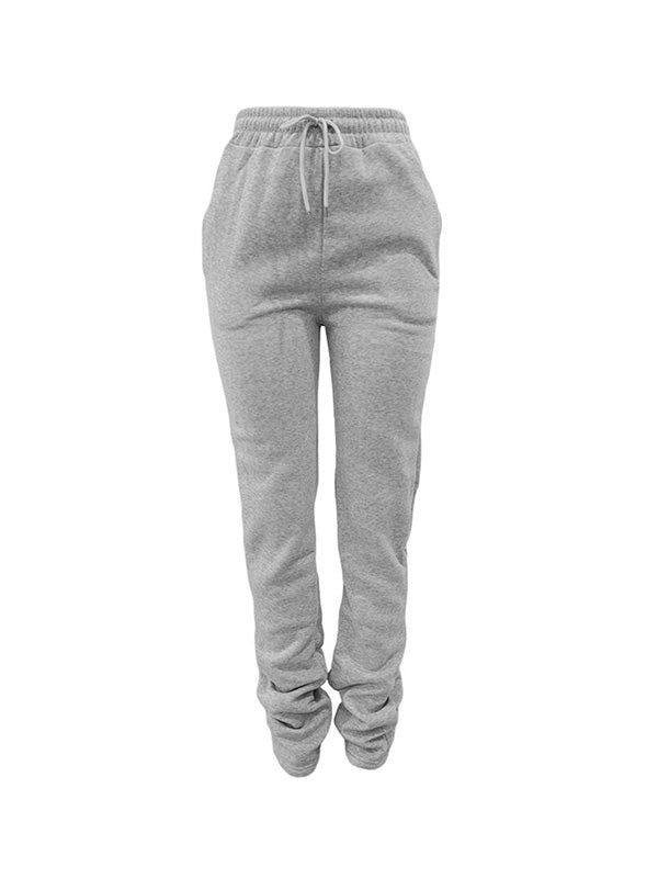 Solid Drawstring Stacked Pants