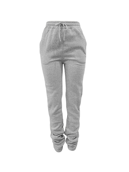 Solid Drawstring Stacked Pants