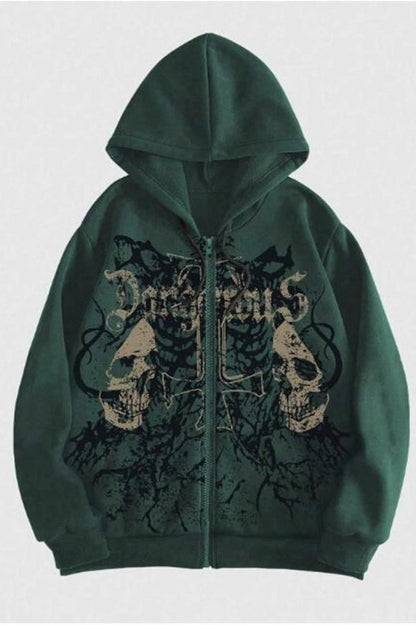 Retro Street Graphic Zip Hoodie